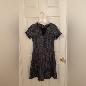 Banana Republic Navy Blue Tweed Fringe A Line Fit and Flare Dress size 2.